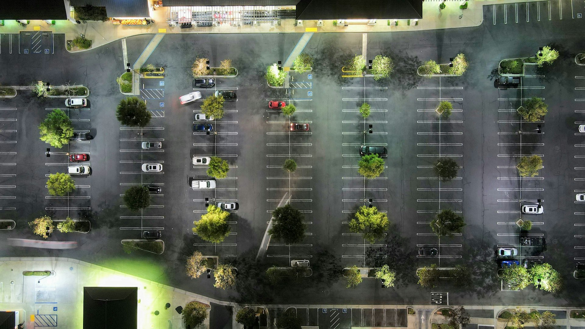 Green spaces in a parking lot Green spaces in a parking lot